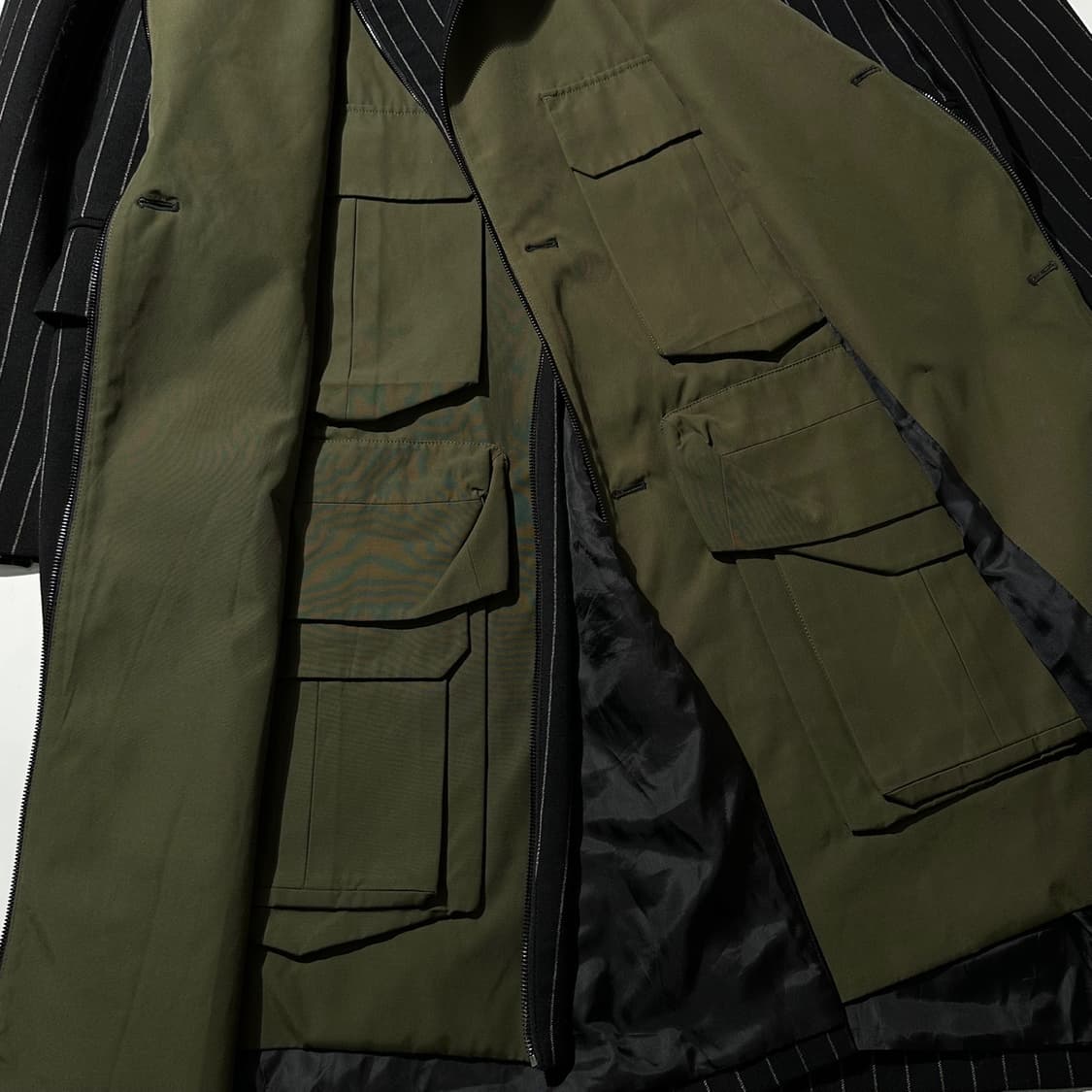 준지 핀 스트라이프 유틸리티 라이너 더블 브레스티드 롱코트 상품이미지7