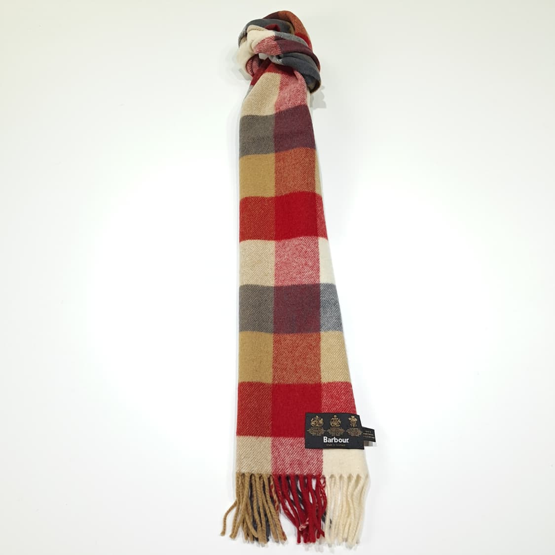 MX535 바버 90s 스코틀랜드판 램스울 블록체크 레드 머플러 목도리 상품이미지5