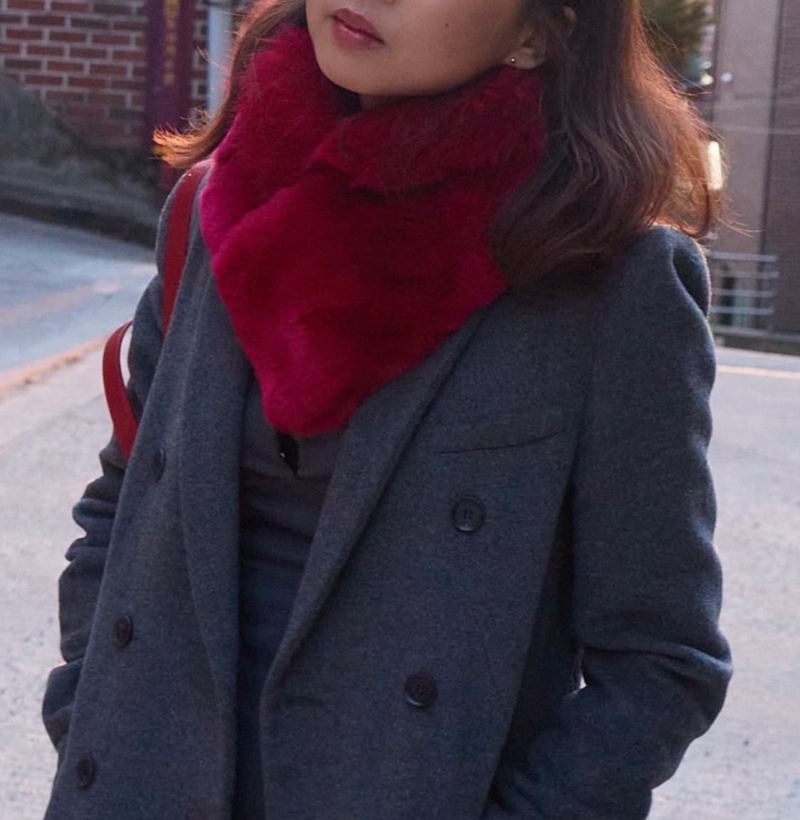 [착샷O]케네스콜 리얼 폭스퍼 여우털 퍼 머플러 목도리 버건디 상품이미지1