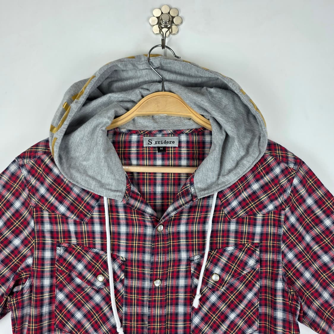 레드체크 후드 반팔남방 상품이미지2