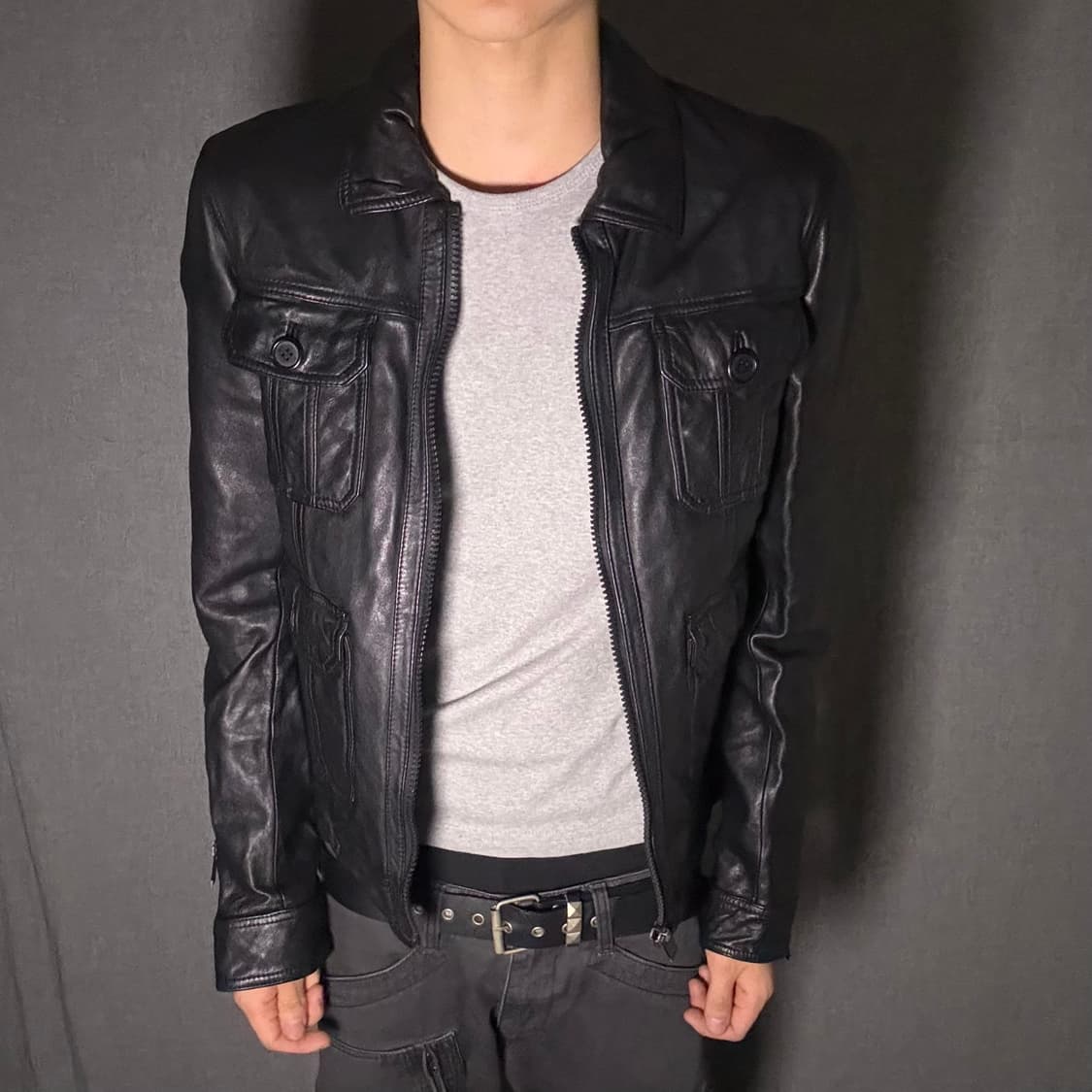 japan vintage lamb skin pocket jacket 상품이미지3