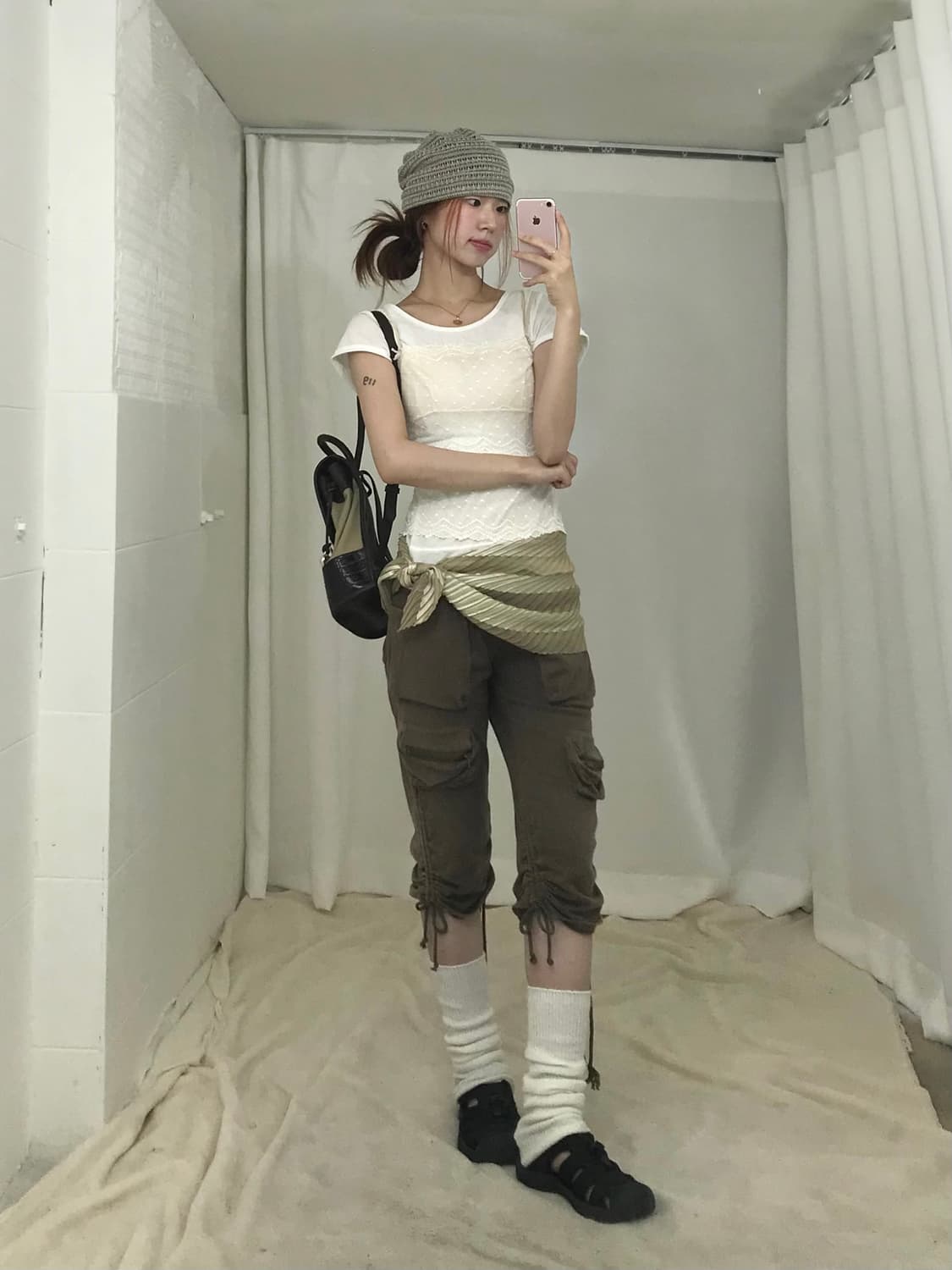 🩰 빈티지 카키 브라운 캐주얼 발레코어 코디 세트 상품이미지2