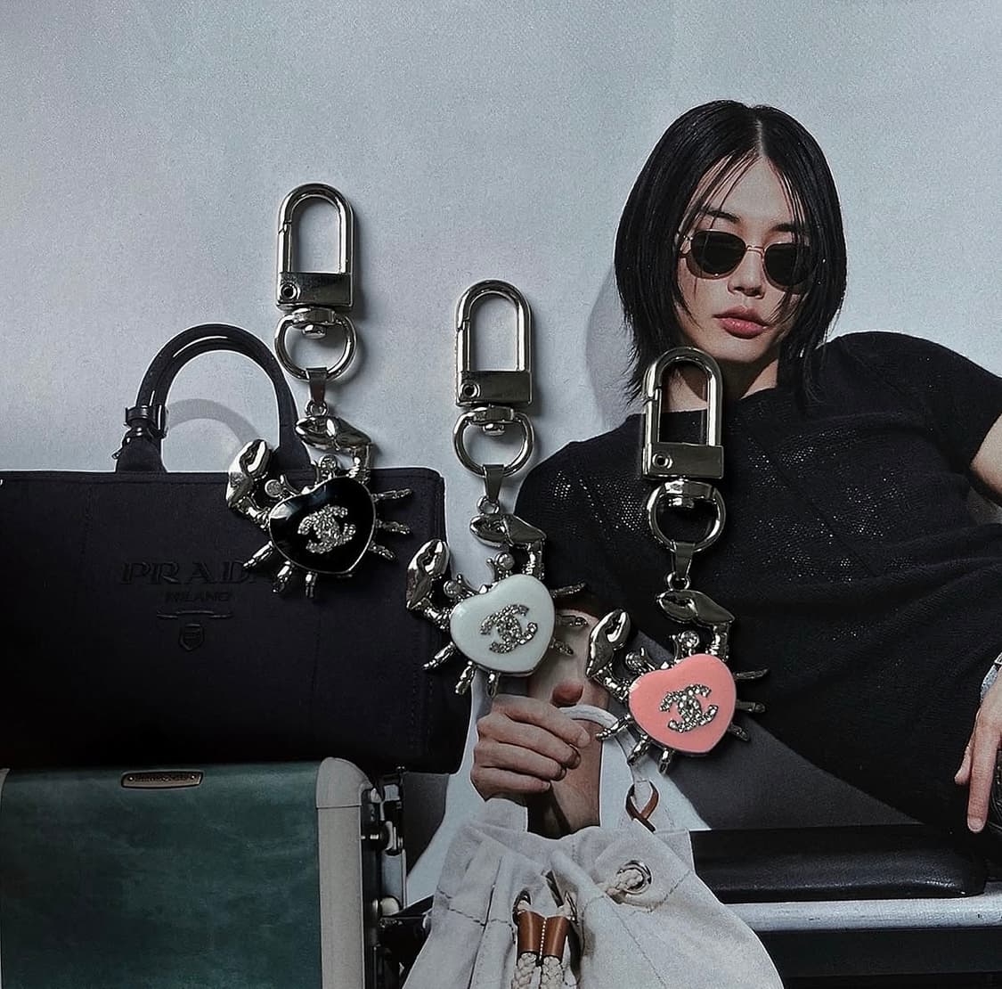 3Color 샤넬 크랩 하트 실버 키링 상품이미지1