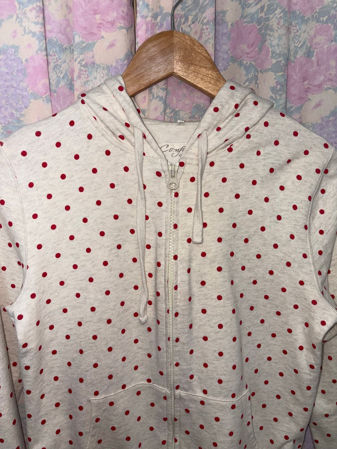 오트밀 레드 도트 후드집업 상품이미지6