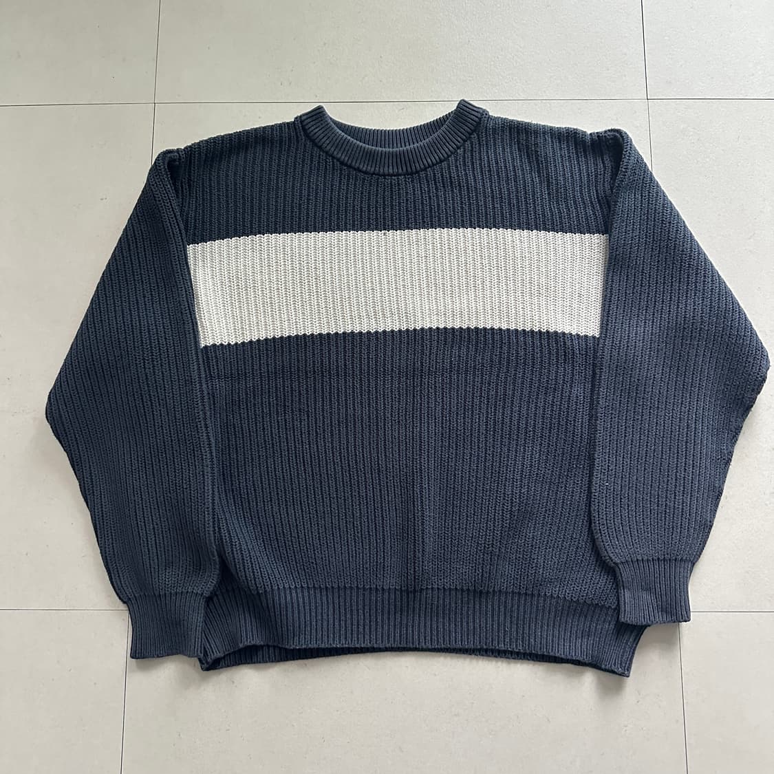 엘엘빈 빈티지 코튼 니트 XL (네이비 배색) 상품이미지1