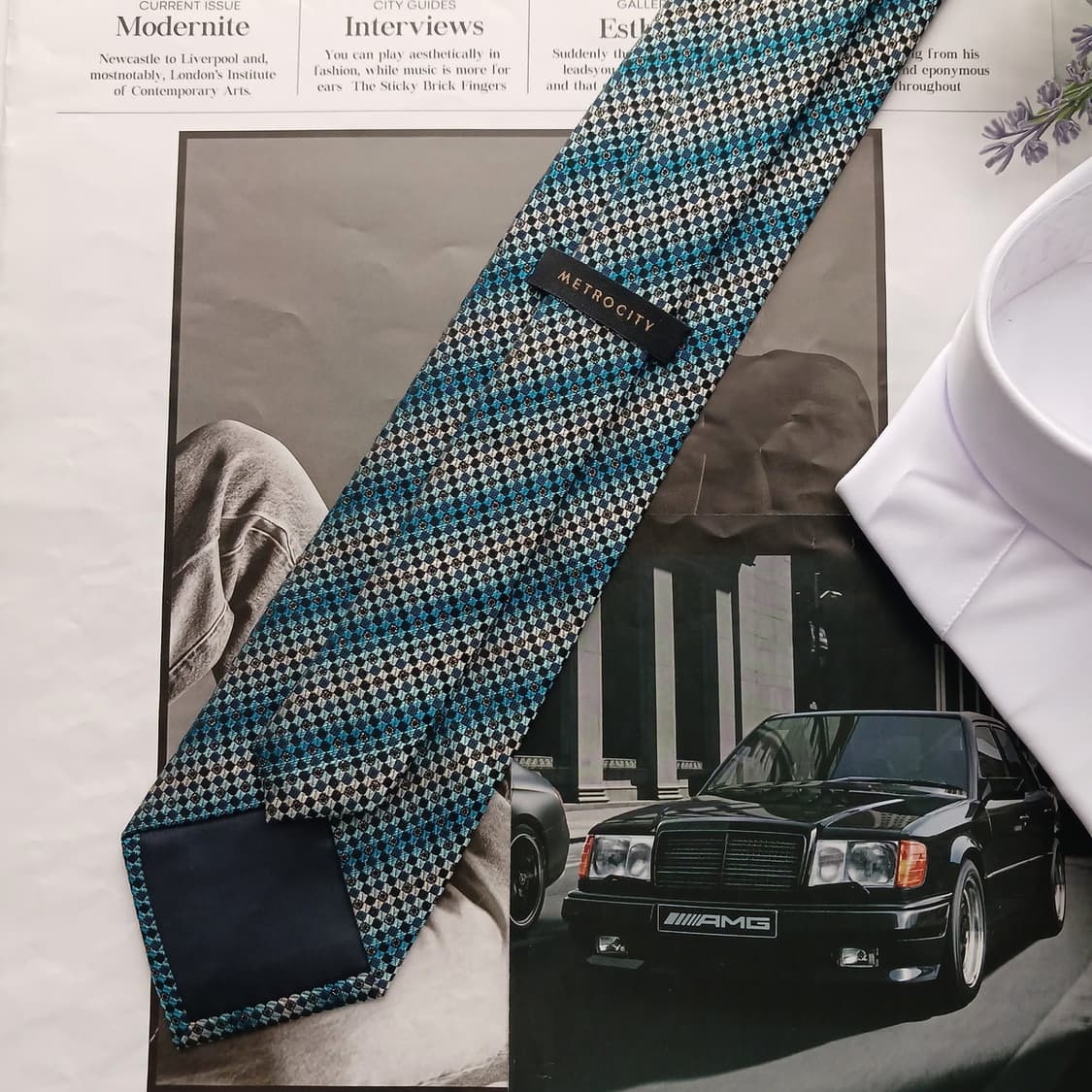 메트로시티 실크 블루&그린 자카드 넥타이 8.6cm A+등급 A18579 상품이미지4