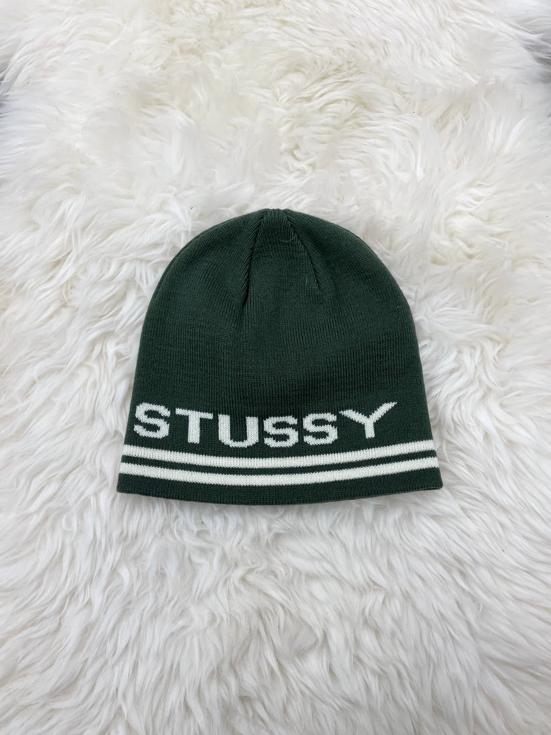 스투시 자카드 스트라이프 스컬캡 비니 다크그린 상품이미지1
