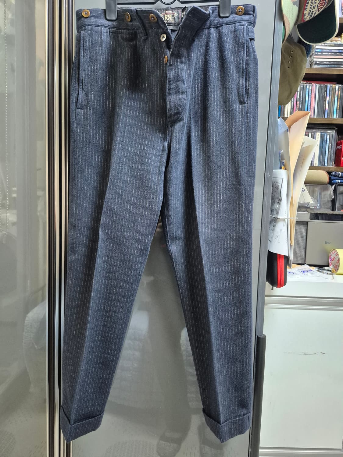 더블알엘 네이비 핀스트라이프 울 트루져 상품이미지1