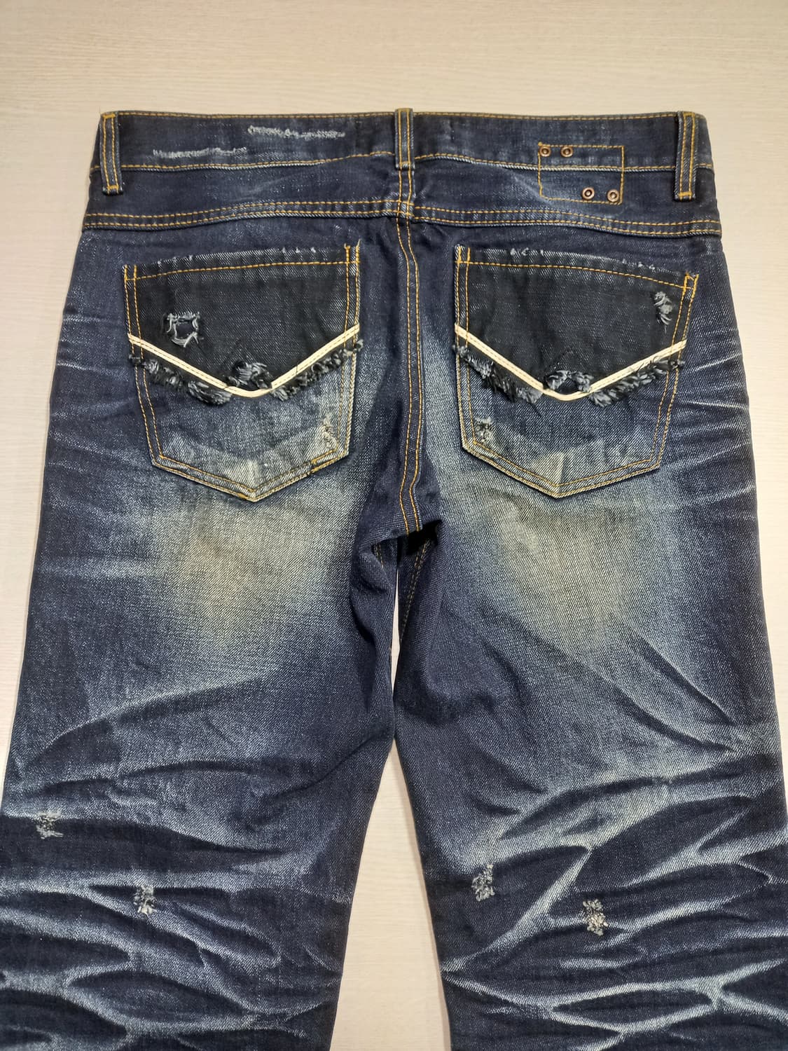 33 K.COBRA 데미지워싱 일자 배색진 진청 33-434 상품이미지4