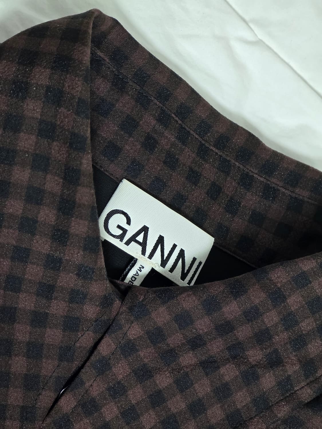 GANNI 브라운 오간자 체크 셔츠 미니 원피스 상품이미지3