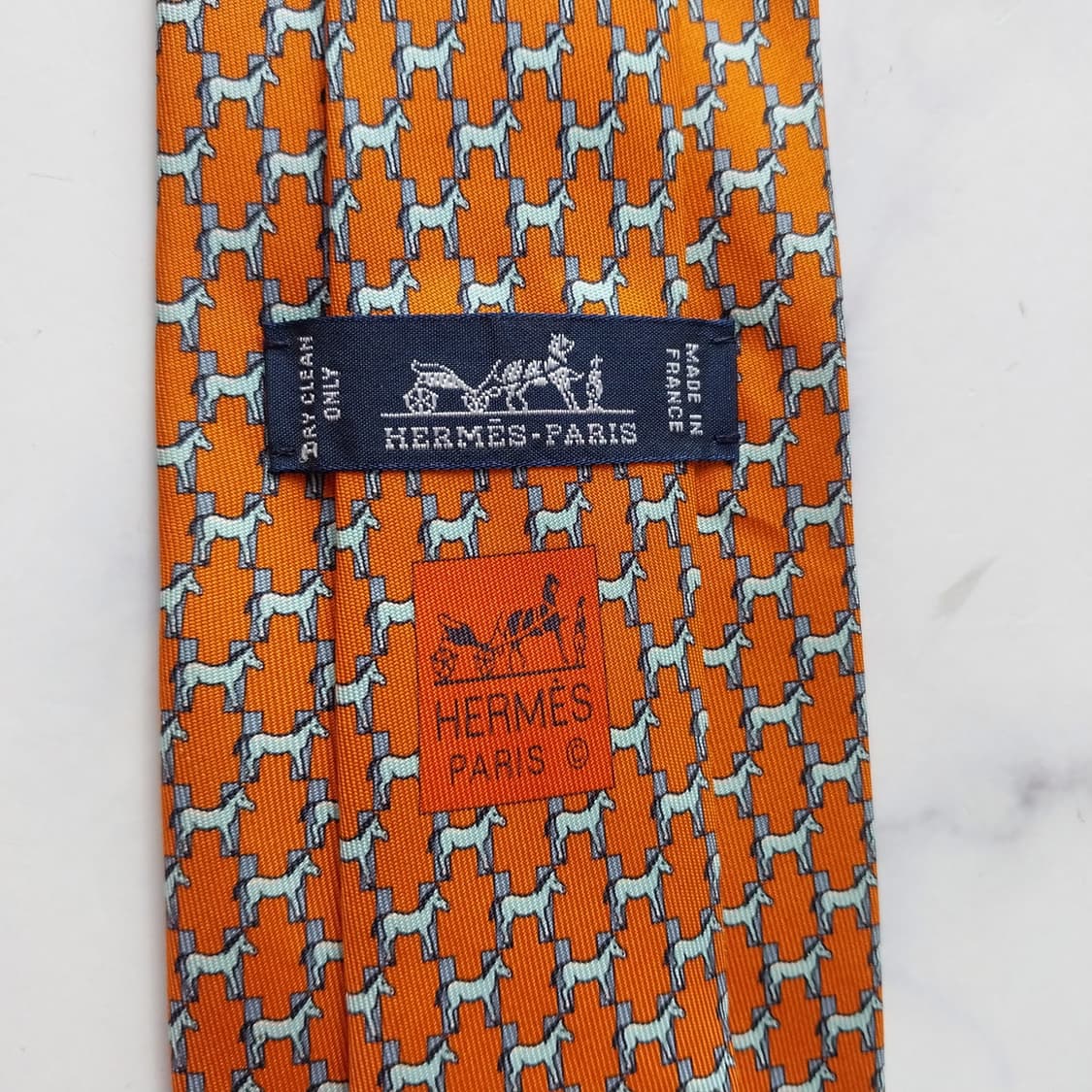 에르메스 실크 오렌지 H 마구간 모티브 넥타이 8cm A+등급 K2118 상품이미지9