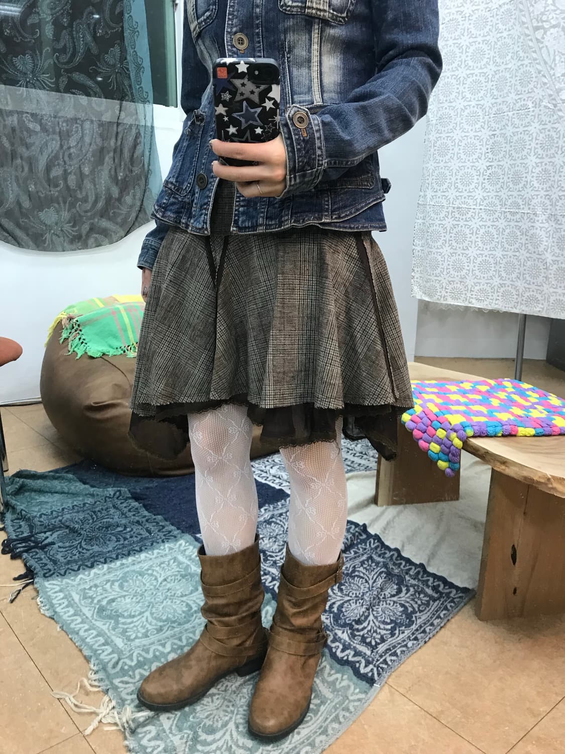 빈티지 여성 모직 체크 언발 미니스커트  상품이미지1