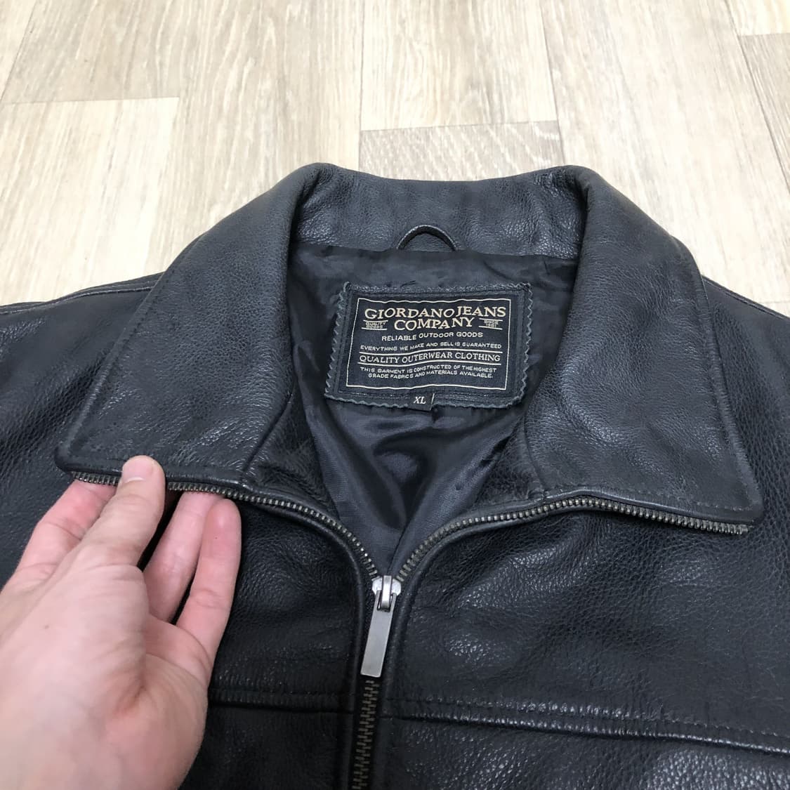 (XL) 00's 지오다노 GIORDANO 소가죽 집업 레더 자켓 블랙 상품이미지5