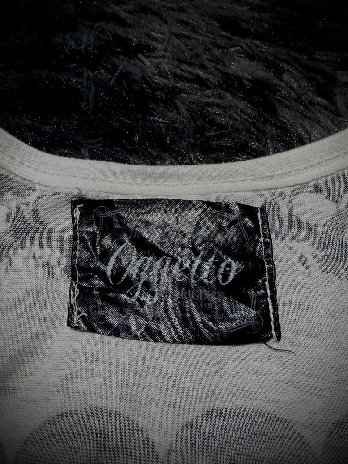 Oggetto 스컬 패턴 시스루 스컬 프린팅 보트넥 반팔 티셔츠 상품이미지9