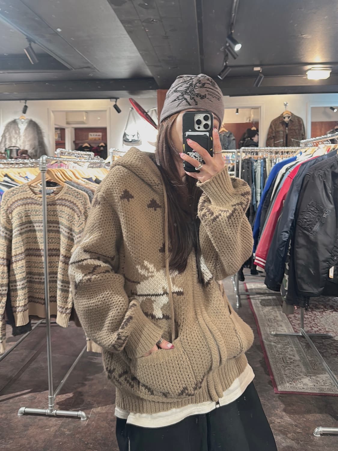 빈티지 패턴 코위찬 후드 노르딕 니트 집업 가디건 F 상품이미지6