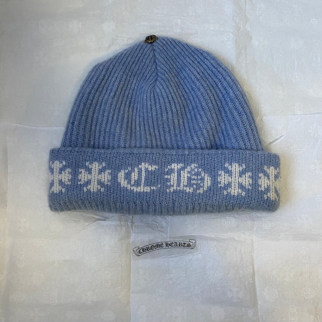 [Free] 크롬하츠 빅 대디 캐시미어 비니 라이트 블루 화이트 상품이미지2