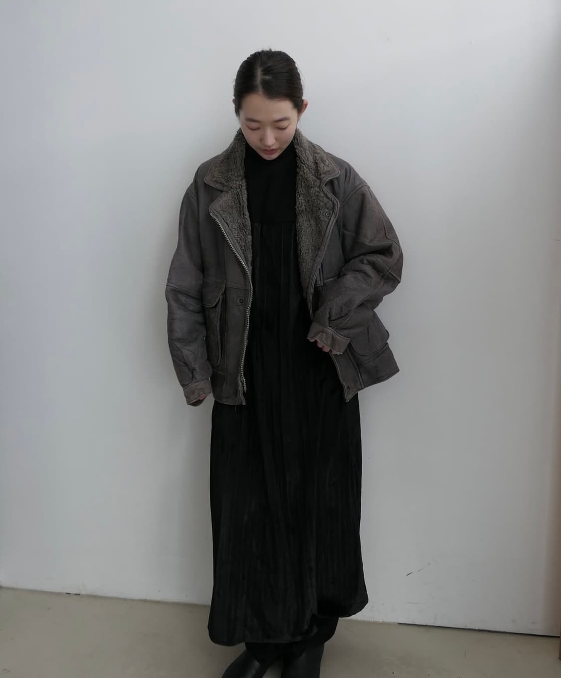 빈티지 낙원 nagwon 그레이카키 무스탕 자켓 상품이미지1