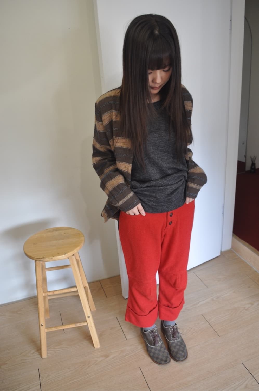 레드 울 카프리 팬츠 상품이미지2