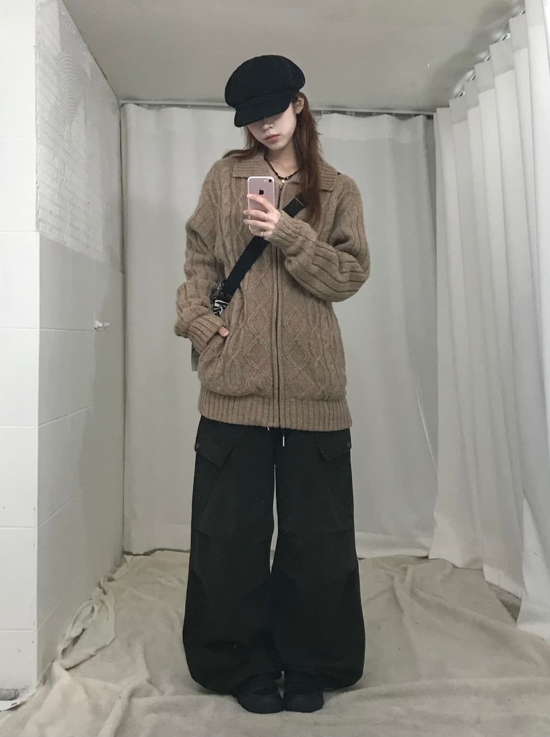 (세트 할인 가능) 빈티지 베이지 니트 누빔 집업 상품이미지2