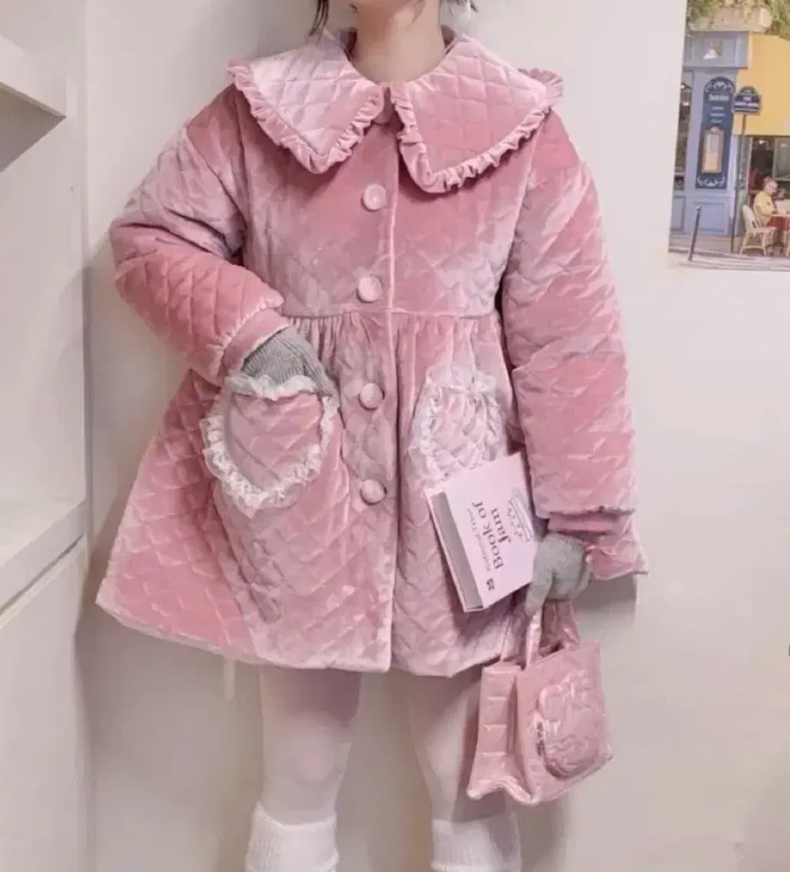 유어러버블 로리타 핑크 레이스 퀼팅 코트 상품이미지1