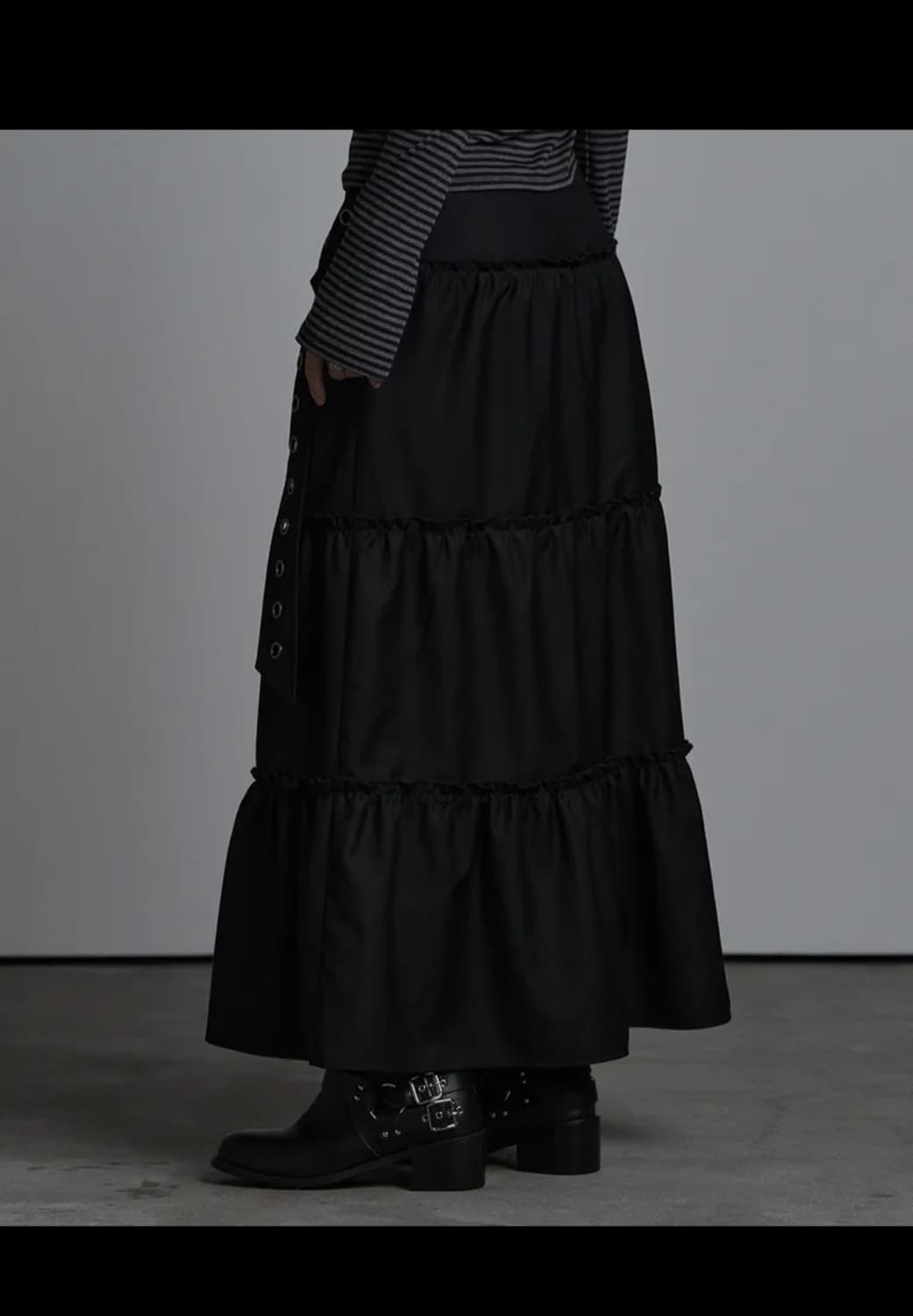 애즈유아 포켓 프릴 롱스커트 블랙 M 상품이미지3