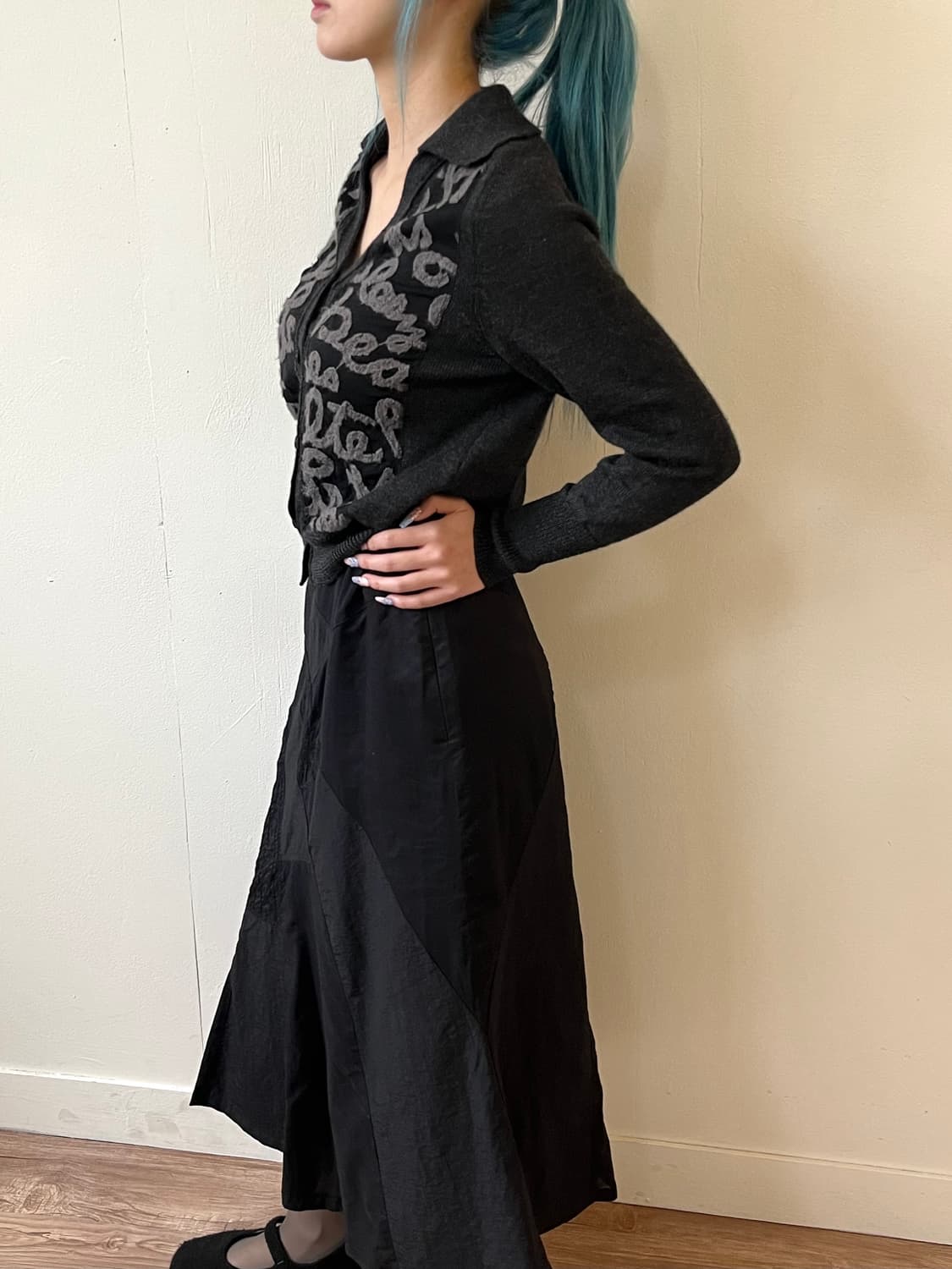 filo e filo 블랙 자수 롱 스커트 상품이미지6