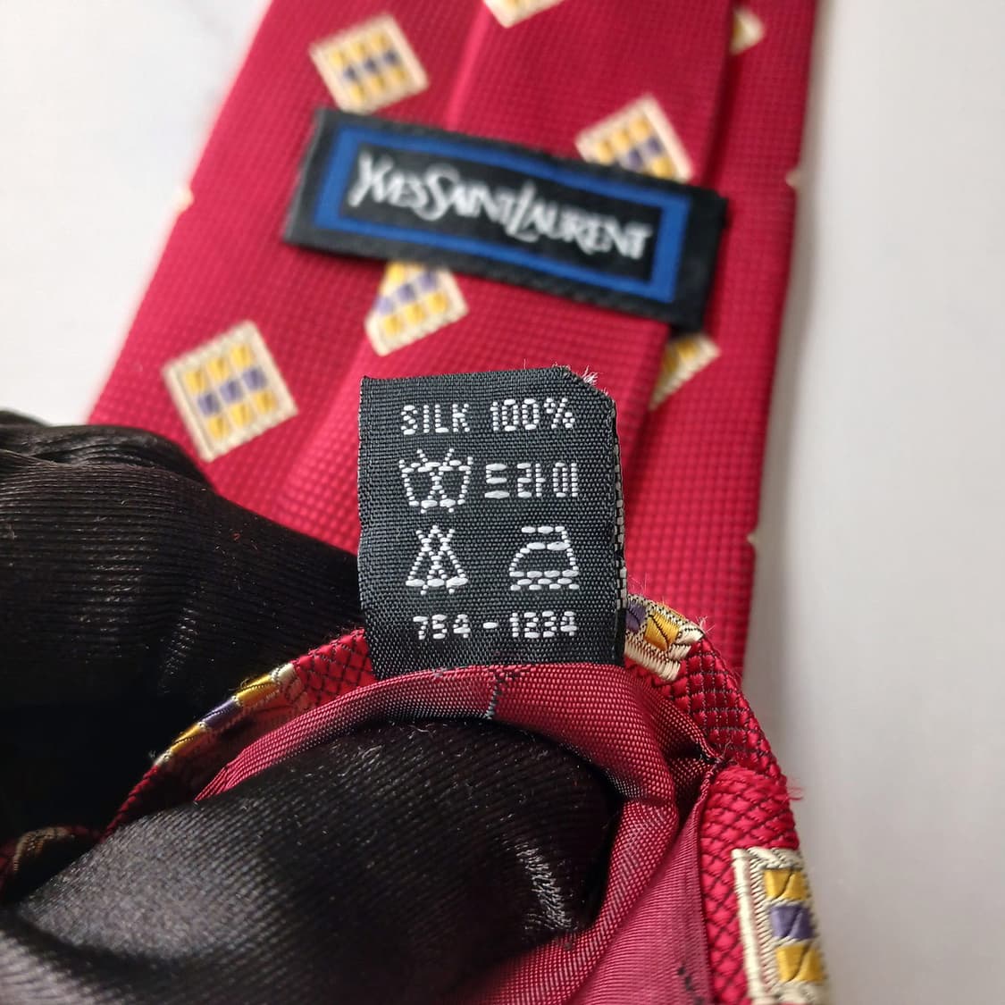입생로랑 실크 레드 자카드 넥타이 9.6cm A등급 E958 상품이미지5