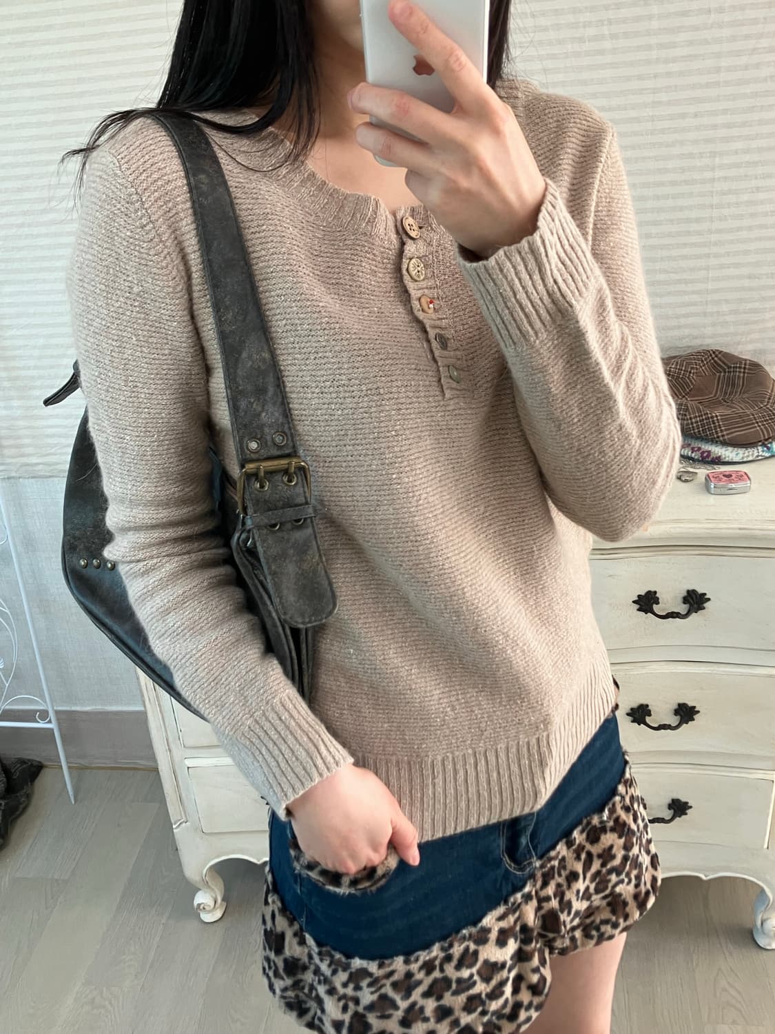 jpn vintage 베이지 버튼 니트 y2k 스트릿 갸루 펑키 상품이미지4