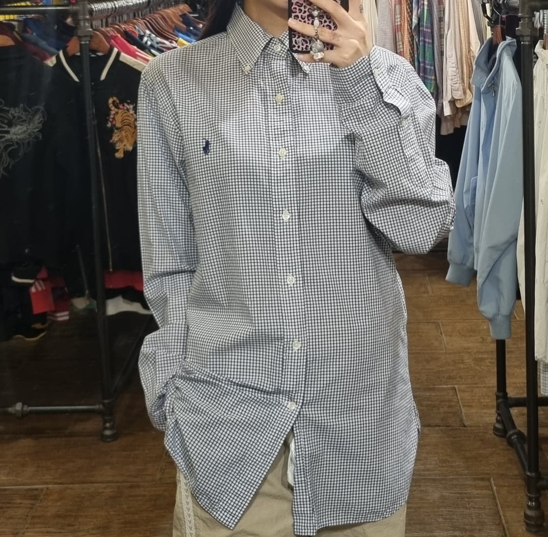 [Hi] 폴로 긴팔 체크 셔츠 블루 상품이미지3