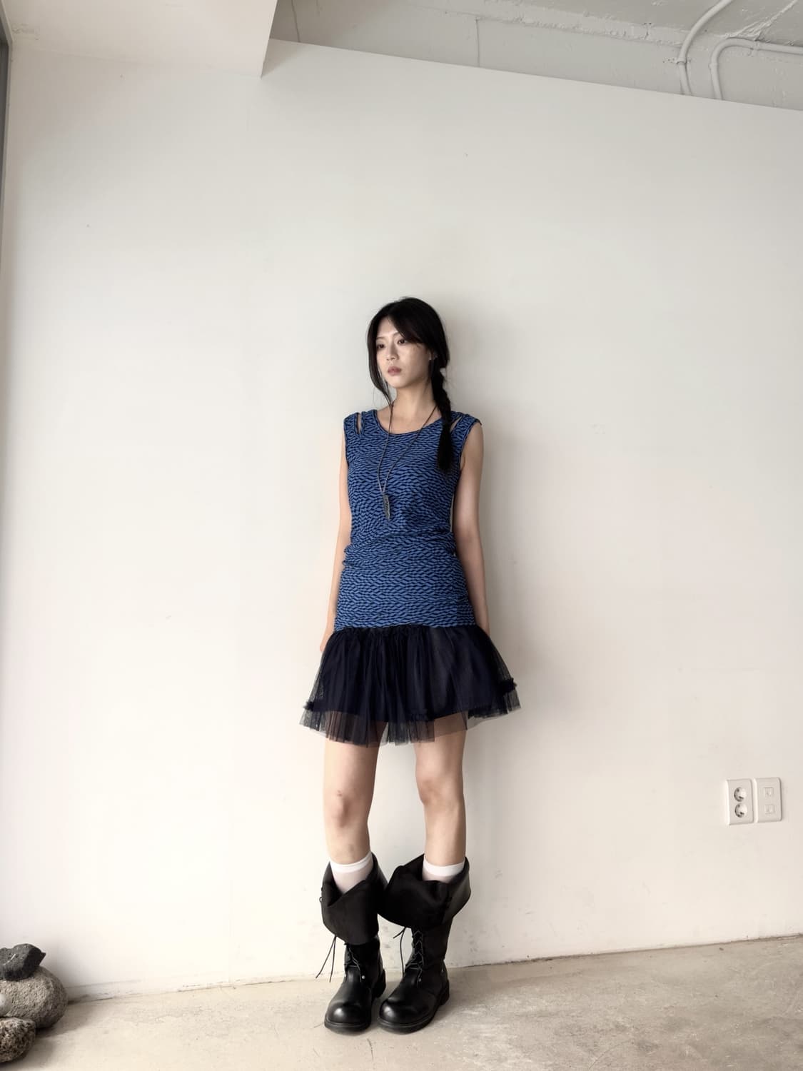 Cold-shoulder top & ops / blue 상품이미지4