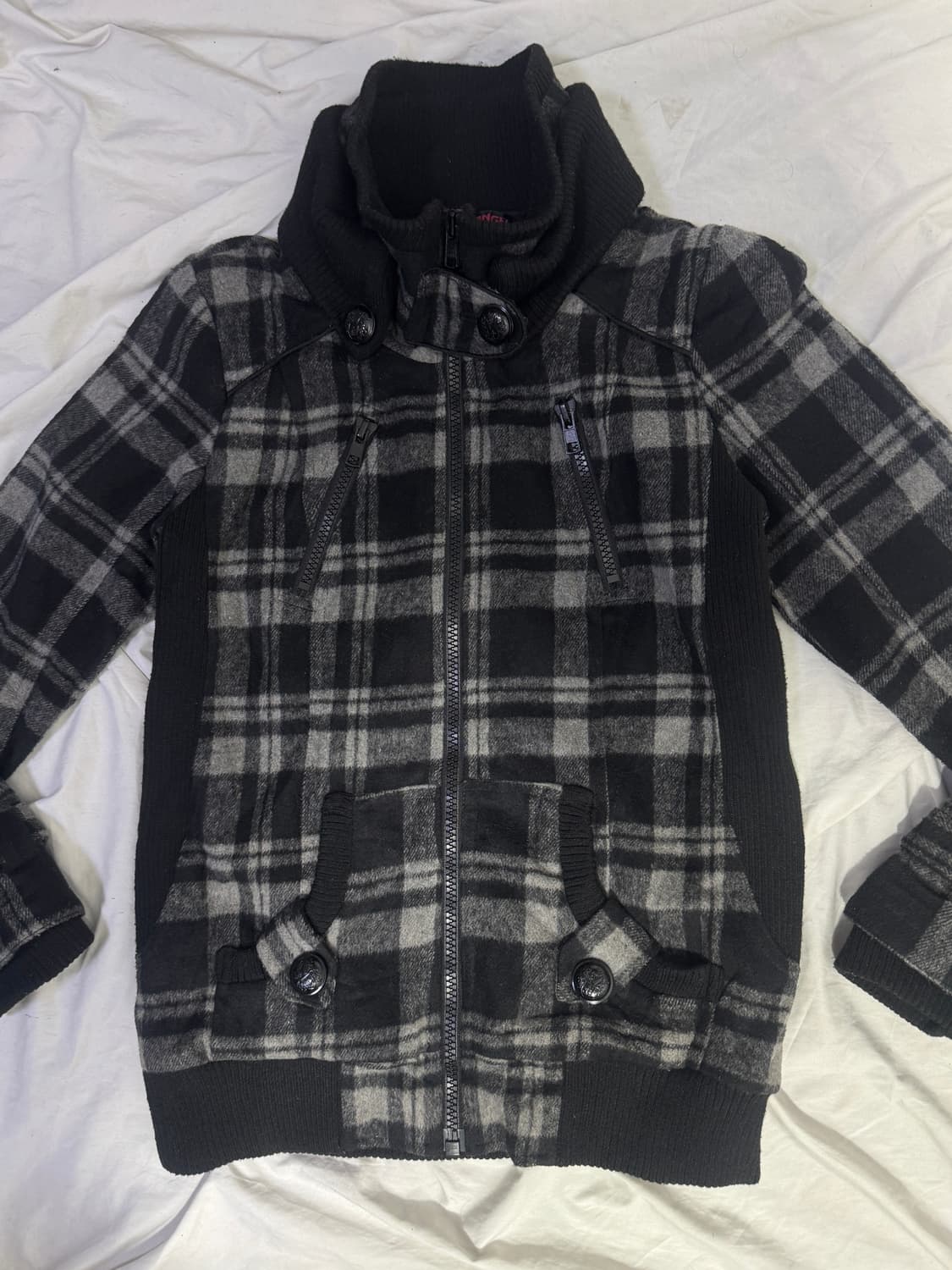 Crazy angel 울 체크 집업자켓 y2k lgb goa 상품이미지5