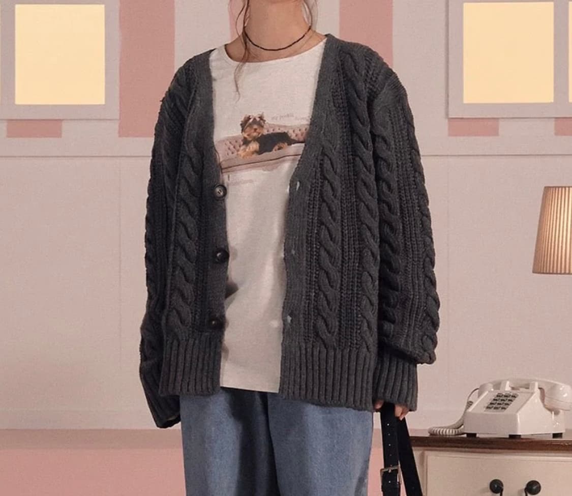 쓰리타임즈 베이비부가디건 차콜 판매해요 상품이미지1