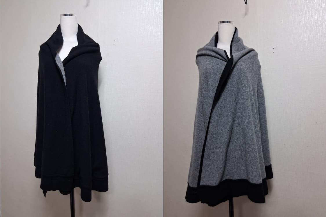 일본구제 BELLE CHIENNE100%순모 울 블랙 그레이 양면 순모울 상품이미지1