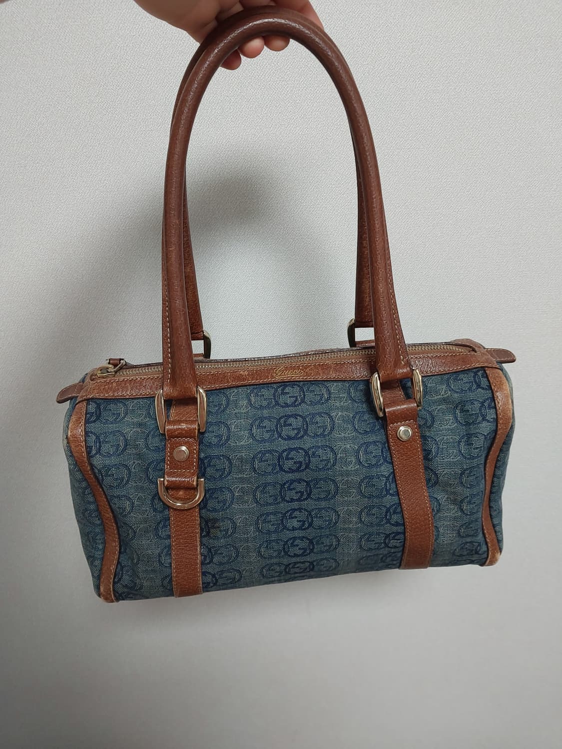 [감정서O] RARE 구찌 빈티지 블루 데님 보스턴백 상품이미지1