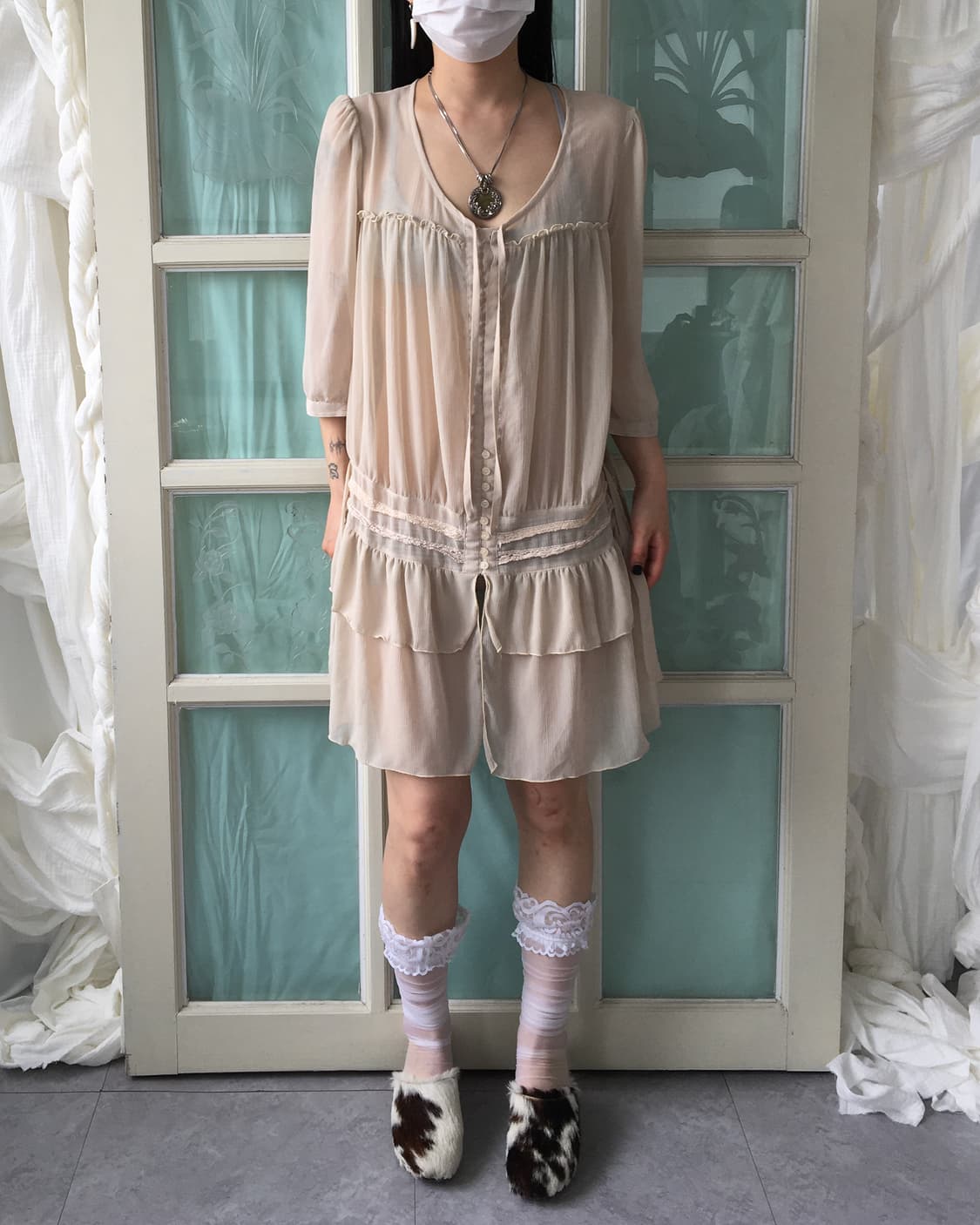 Crochet trimming button up one piece car 상품이미지6