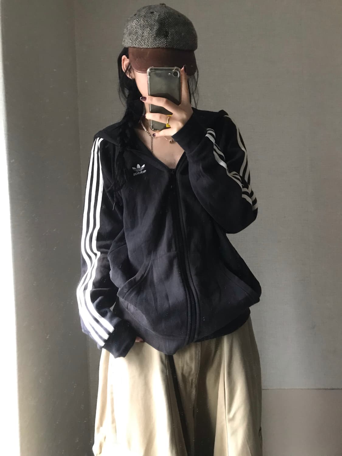 아디다스 블랙 오버핏 후드집업 상품이미지4