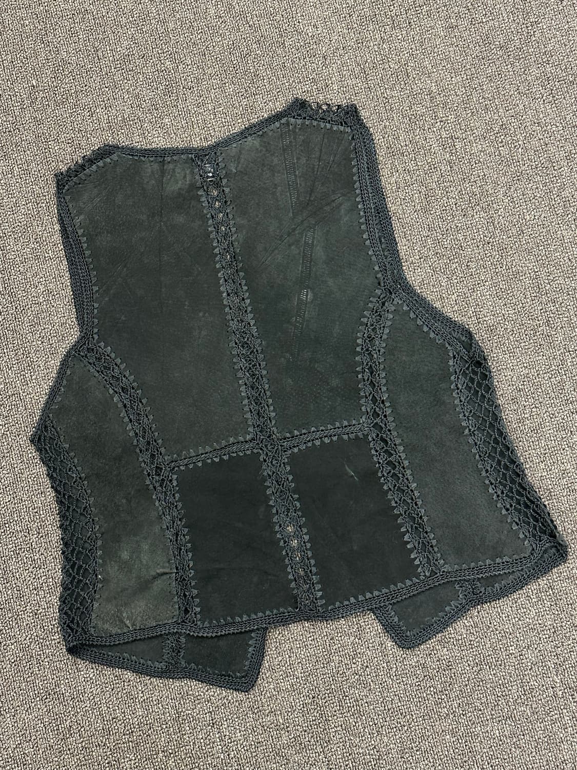 OS)재패니즈 빈티지 리얼 레더 에스닉 크로쉐 베스트 상품이미지4