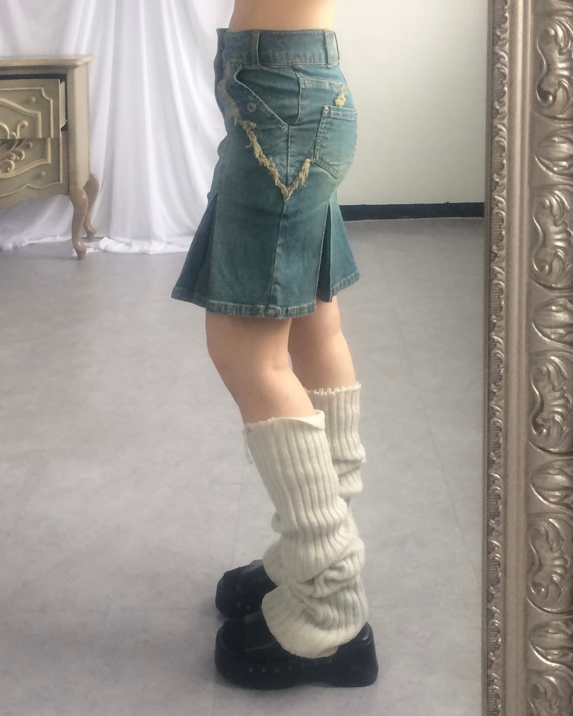 Fringe point denim pleats skirt 상품이미지6