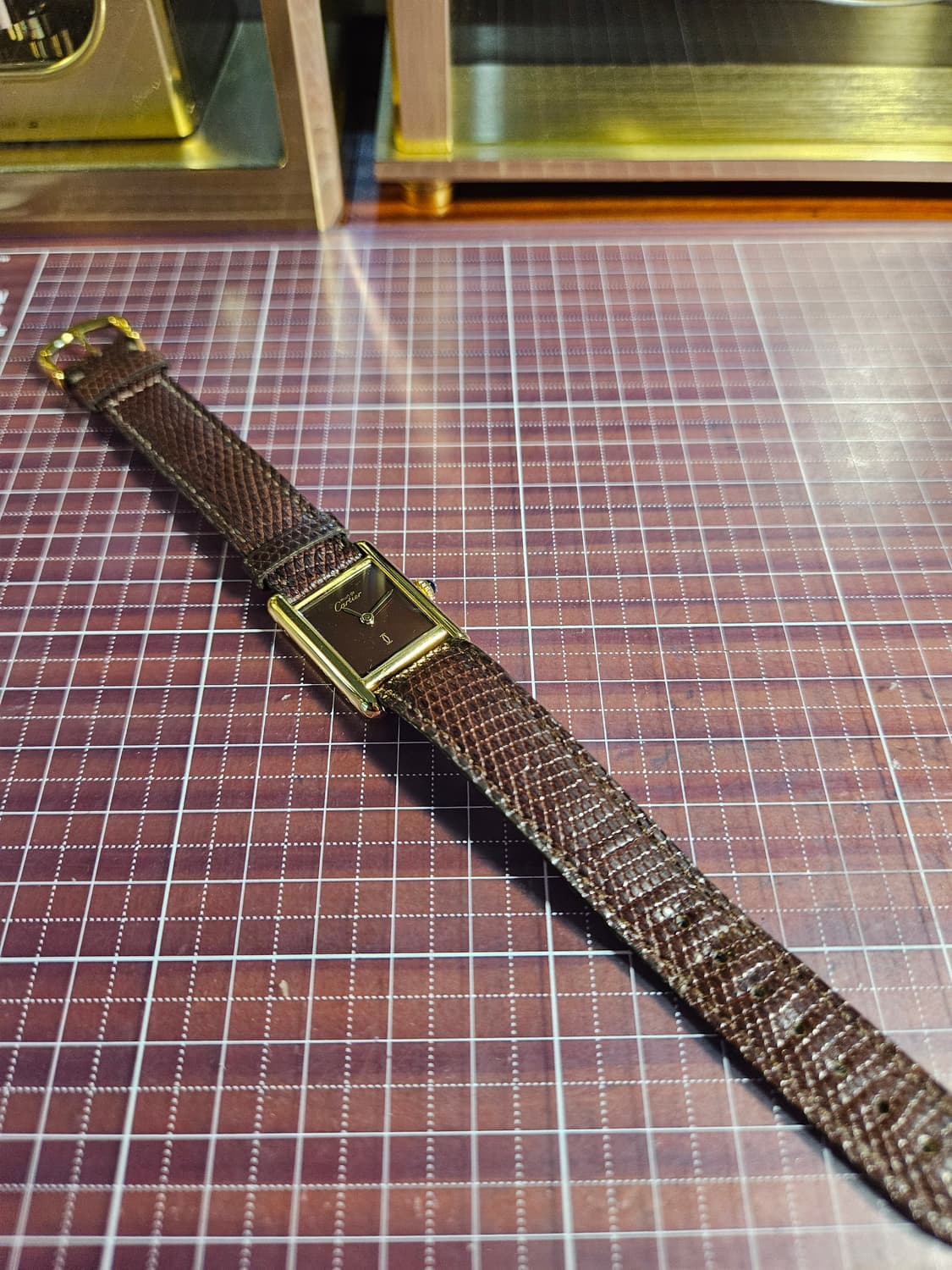 까르띠에 빈티지 머스트 탱크 925실버 18k금장 브라운 가죽 시계 수동 상품이미지6