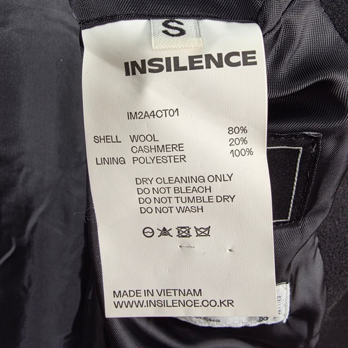 인사일런스 울80 캐시미어20 블랙 싱글 롱코트 S 상품이미지8