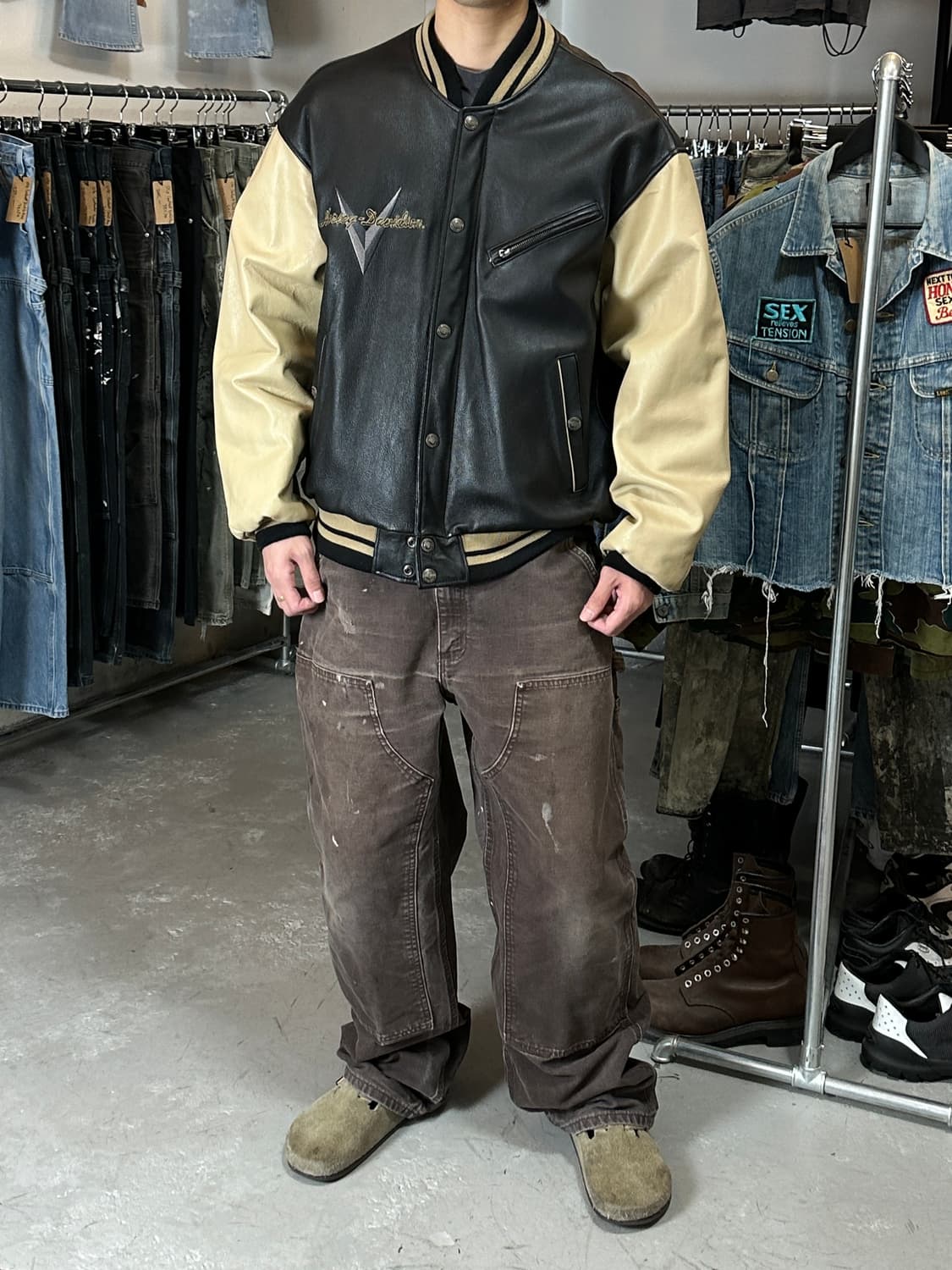 00's 할리데이비슨 레더 봄버 자켓 풀그레인 레더 자켓 상품이미지2