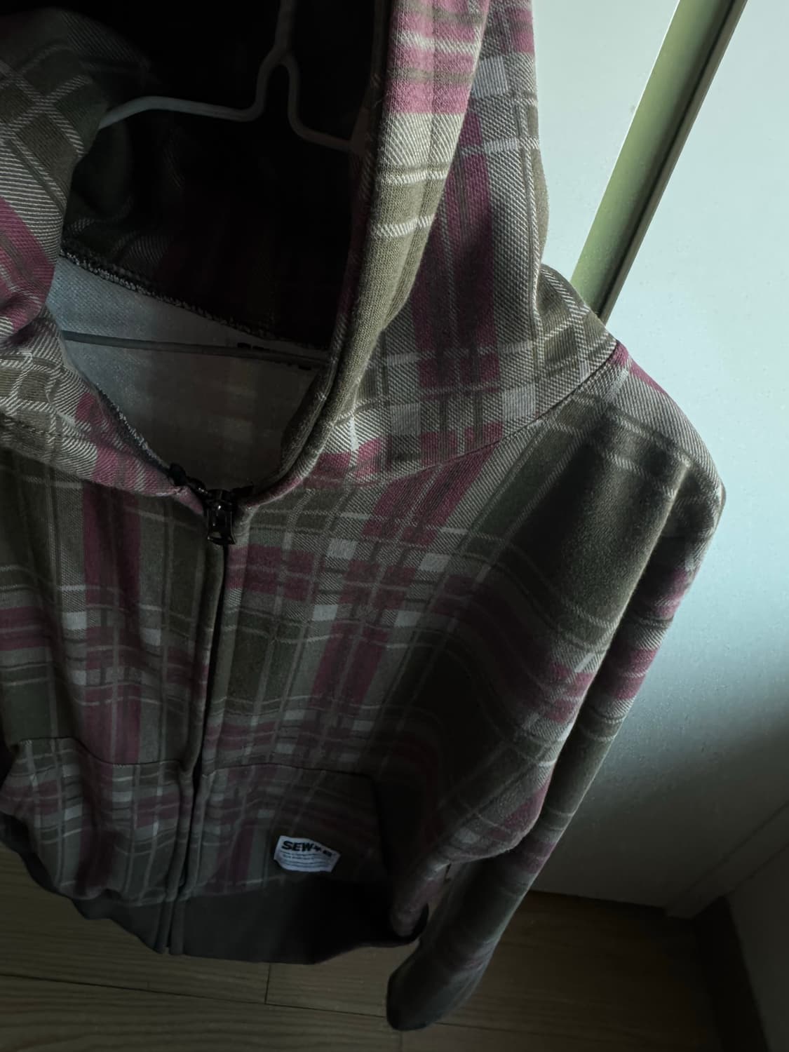 체크 후드집업 카키브라운  상품이미지1