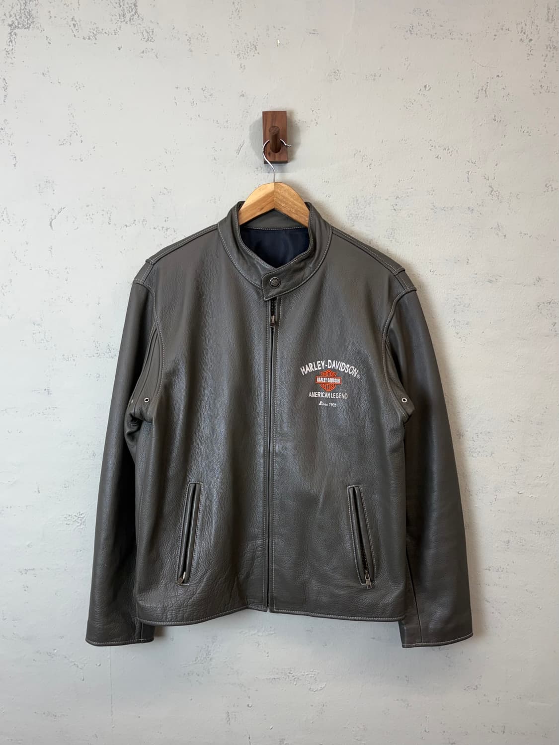 할리데이비슨 스타일 자수 빈티지 싱글 레더 자켓 상품이미지2