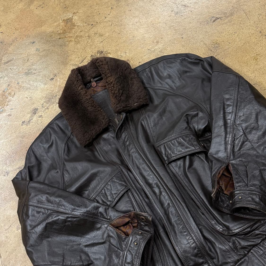 [정품/110] Hi-FIVE 브라운 가죽 무스탕 자켓 b19 상품이미지1