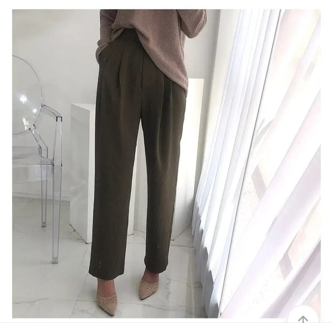 카키색y2k핀턱여름슬랙스 롱팬츠배기바지찰랑여성슬렉스일자진청바지와이드핏팬츠 상품이미지2