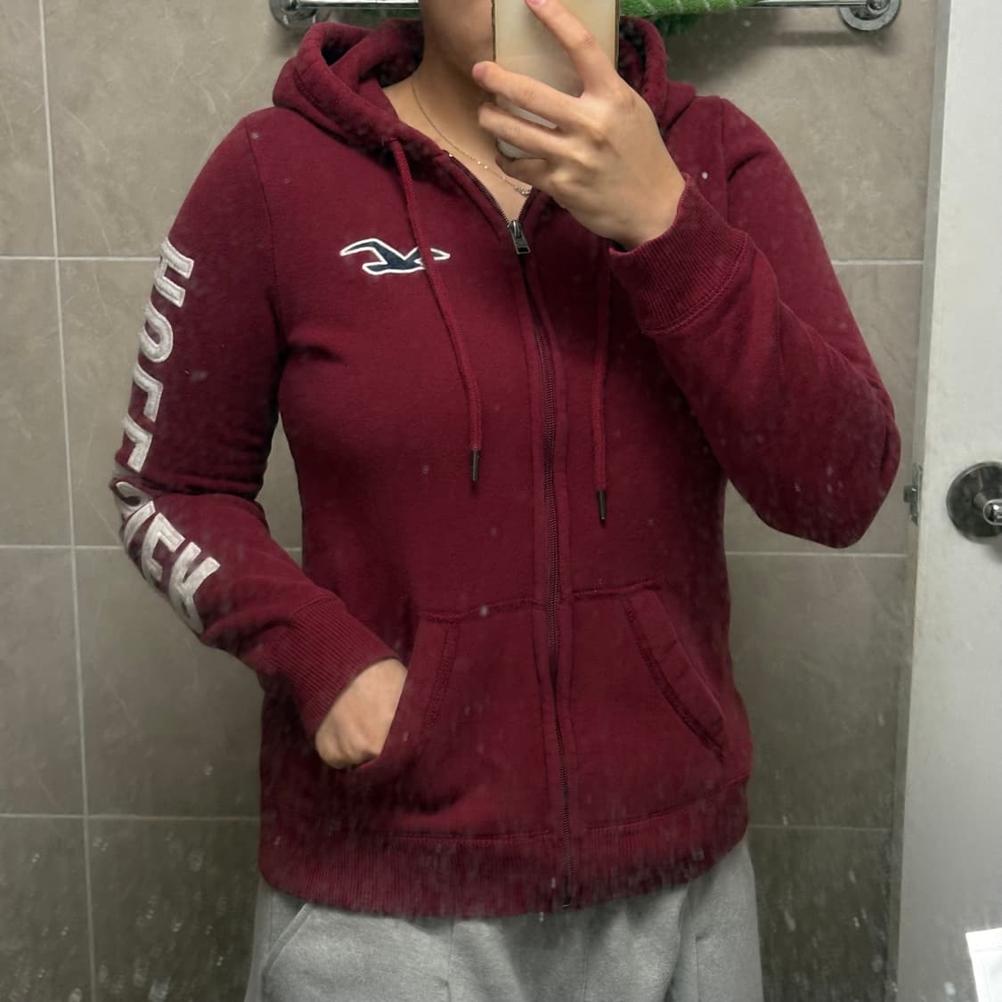 홀리스터 딱붙 후드집업(버건디 s) 상품이미지1