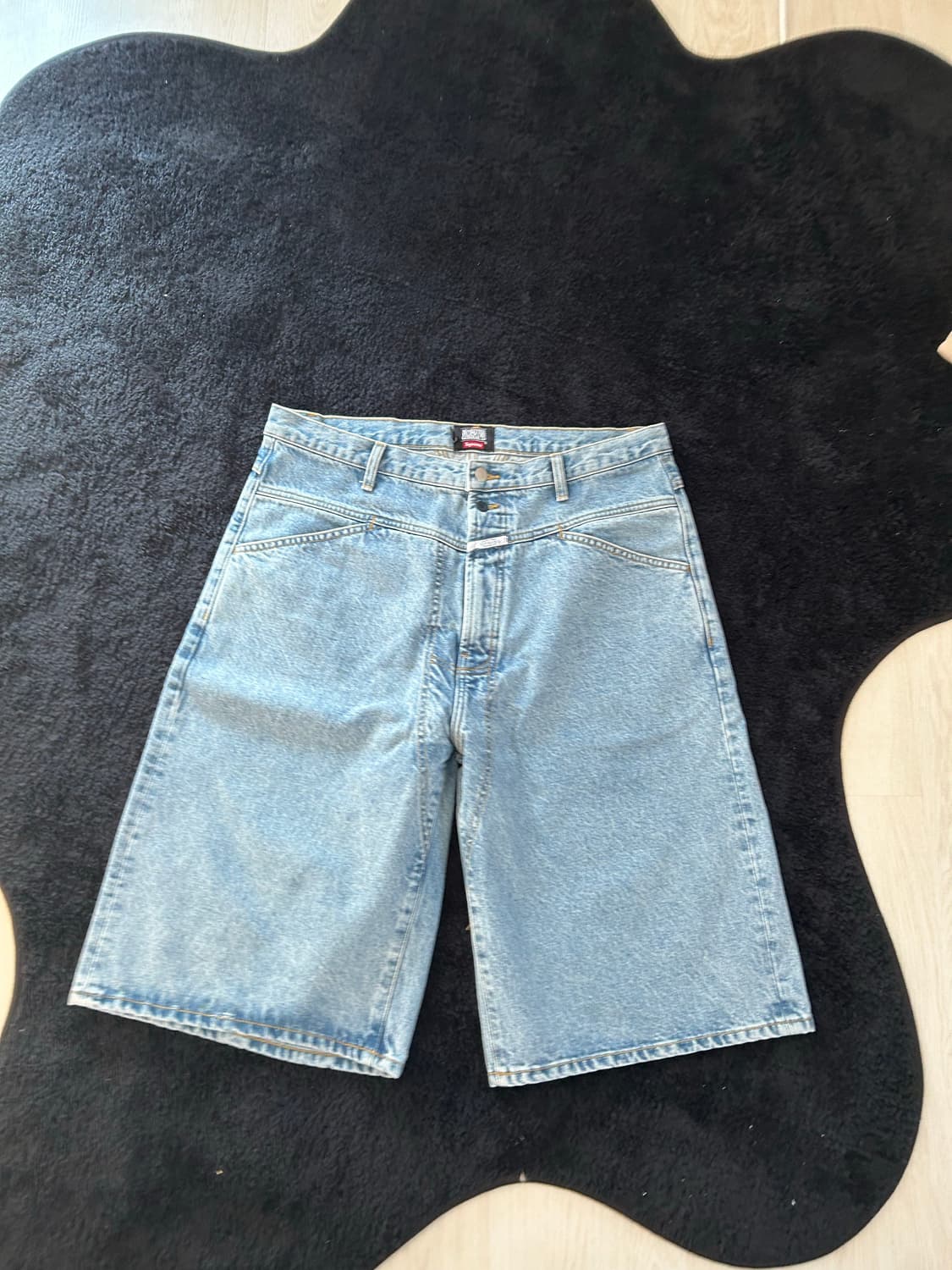 슈프림 x 마리떼 프랑소와 저버 X-심 배기 데님 쇼츠 워시드 인디고 - 상품이미지1