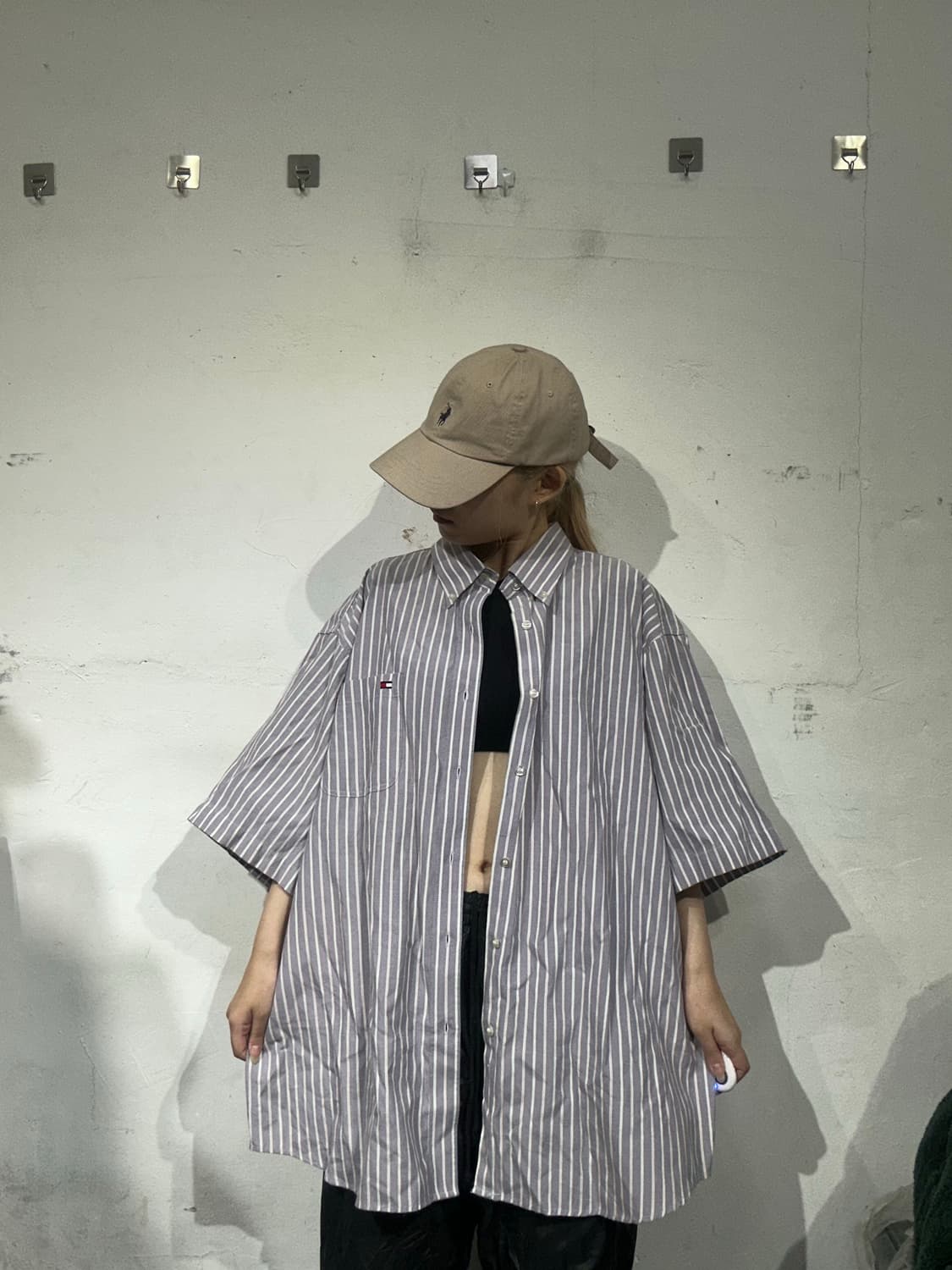 타미 힐피거 화이트 스트라이프 반팔 셔츠 XXL 상품이미지2