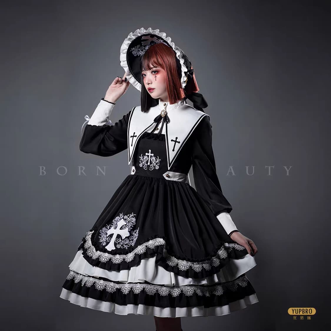 고스로리 고딕로리타 지뢰계 블랙 십자가 원피스 세트 상품이미지1