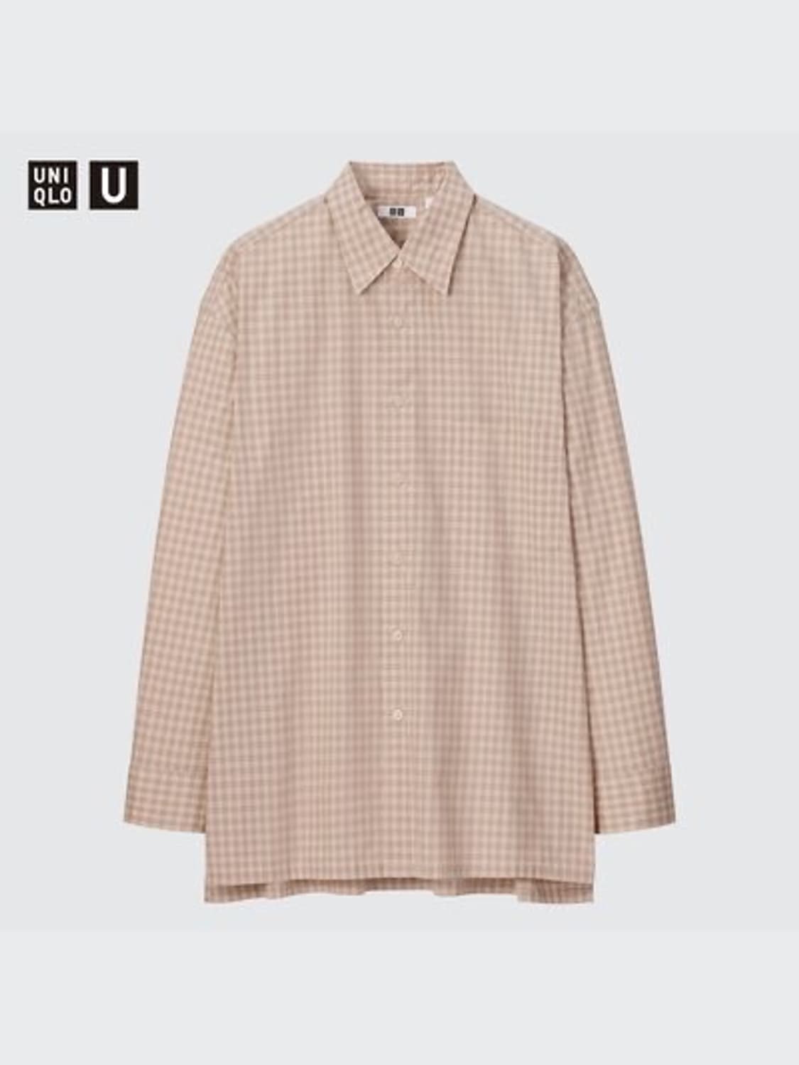 [XL] 유니클로 U 오버사이즈 체크 셔츠 (베이지/브라운 체크) 상품이미지1